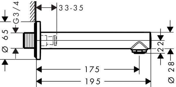 Wymiary techniczne ściennej wylewki wannowej Hansgrohe Talis S 72410000-image_Hansgrohe_72410000_3