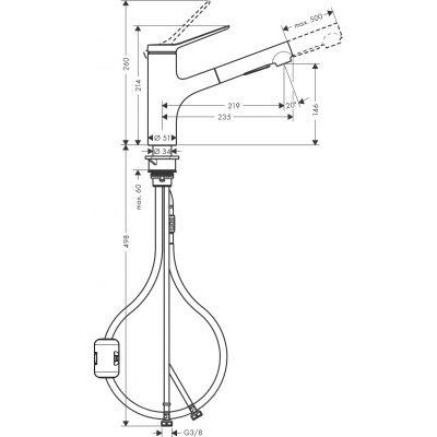 Wymiary techniczne kranu kuchennego Hansgrohe 74800670