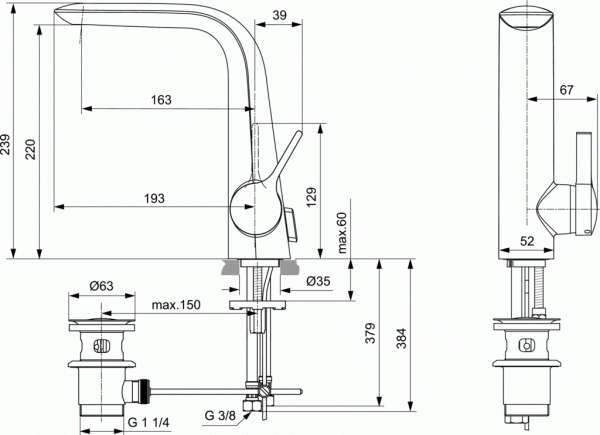Wymiary techniczne armatury umywalkowej Ideal Standard A6041AA-image_Ideal Standard_A6041AA_2