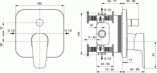 Rysunek techniczny baterii wannowej Ceraplan III A6115AA-image_Ideal Standard_A6115AA_3