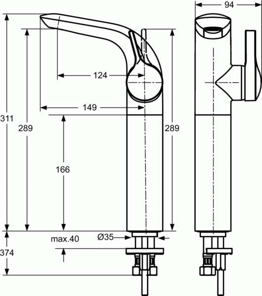 Wymiary techniczne baterii Melange wysokiej-image_Ideal Standard_A4266AA_3