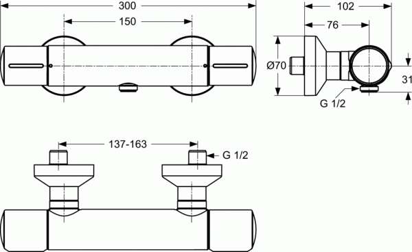 Wymiary techniczne baterii termostatycznej Melange-image_Ideal Standard_A4279AA_3