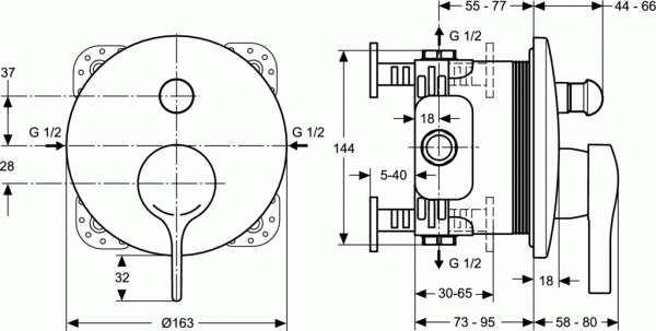 Wymiary techniczne baterii podtynkowej Melange-image_Ideal Standard_A4720AA_3
