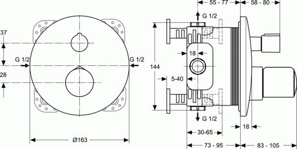 Wymiary techniczne baterii wannowej A4891AA-image_Ideal Standard_A4891AA_3