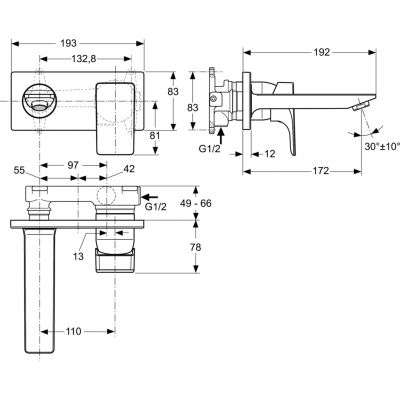 Wymiary techniczne baterii umywalkowej Strada-image_Ideal Standard_A5844AA_2