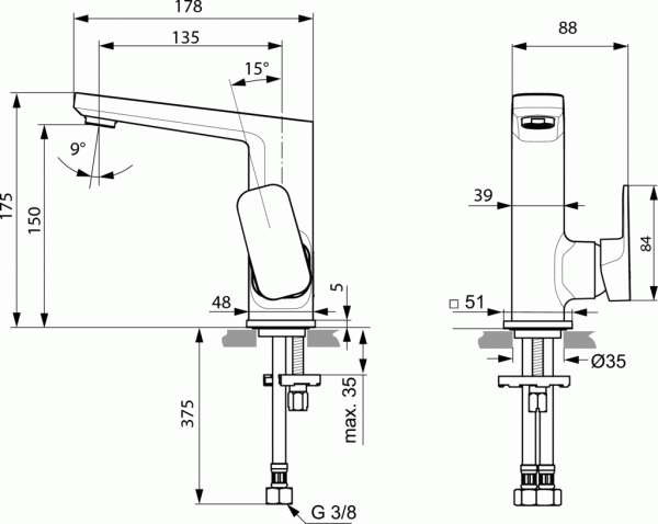 Wymiary techniczne baterii umywalkowej Tonic -image_Ideal Standard_A6333AA_3