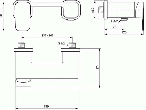 Wymiary techniczne baterii prysznicowej Tonic-image_Ideal Standard_A6337AA_3