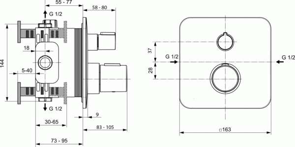 Wymiary techniczne baterii termostatyczne Tonic II-image_Ideal Standard_A6345AA_3
