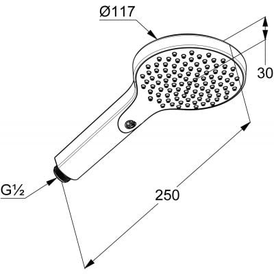 Wymiary techniczne głóki prysznicowej Kludi xDive 1S 6981005-00 chrom