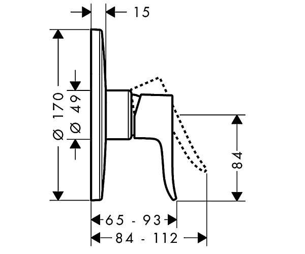 Wymiary techniczne baterii prysznicowej Hansgrohe Metris E2 31652000-image_Hansgrohe_31652000_3
