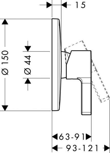 Wymiary techniczne podtynkowej baterii natryskowej Hansgrohe Metris S 31665 000
-image_Hansgrohe_31665000_5