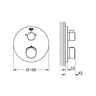 Wymiary techniczne podtynkowej baterii termostatycznej do 2 odbiorników Grohe 24076000 -image_Grohe_24076000_2