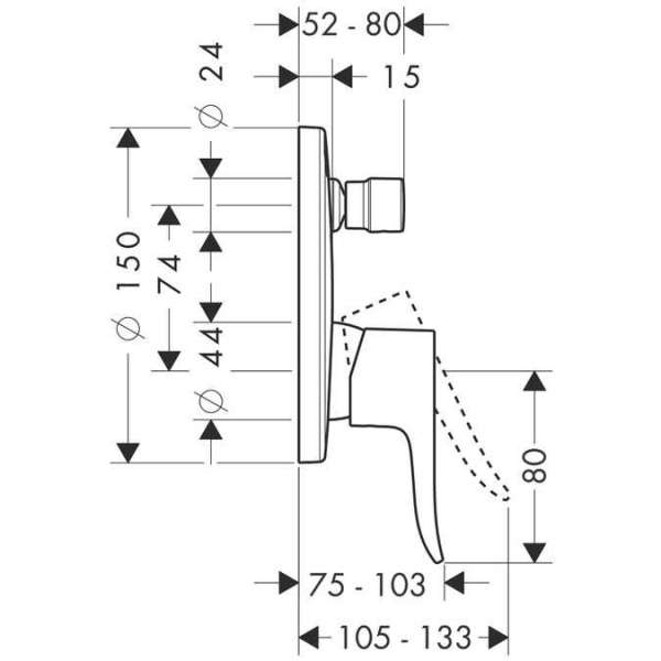 Wymiary wannowej baterii podtynkowej Hansgrohe Metris E2 31493000-image_Hansgrohe_31493000_5