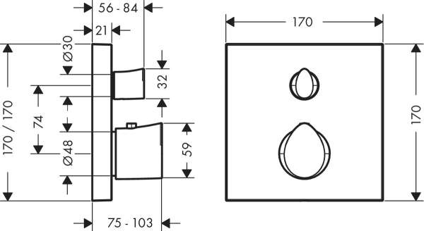 Wymiary techniczne baterii wannowej termostatycznej Hansgrohe Axor Strack Organic 12716000-image_Hansgrohe_12716000_3