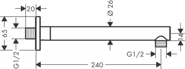 Wymiary ramienia ściennego Hansgrohe 26405000