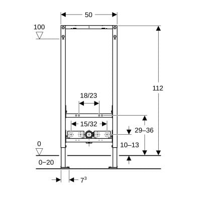 Wymiary techniczne stelaża bidetowego Geberit 111.534.00.2