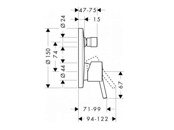 Rysunek techniczny podtynkowej baterii wannowej Hansgrohe Talis 32477000-image_Hansgrohe_32477000_3
