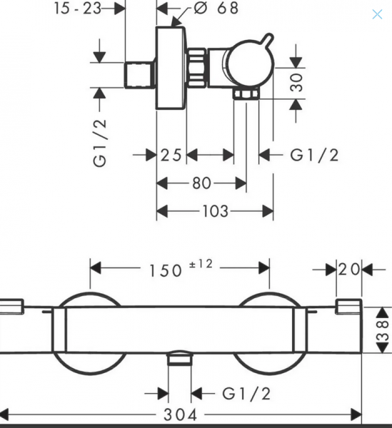 Wymiary tx=echniczne baterii Hansgrohe 13116140