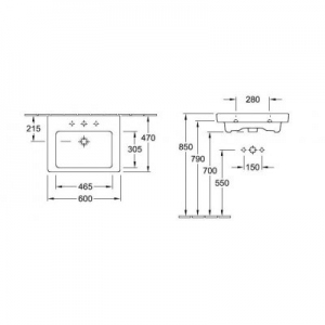 Rysunek techniczny umywalki Villeroy & Boch Subway 2.0 -image_Villeroy & Boch_71136GR1_2