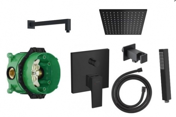 Czarny podtynkowy zestaw prysznicowy Hansgrohe Metropol Black 300 