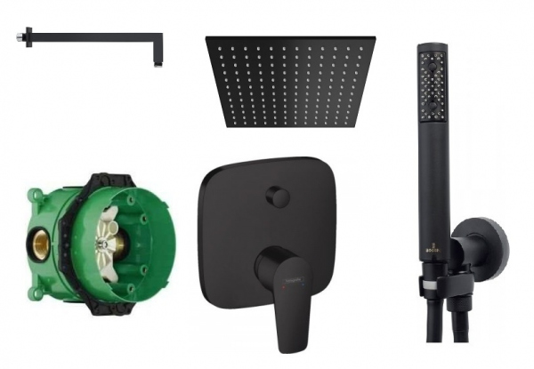 Czarny zestaw prysznicowy podtynkowy Hansgrohe Talis E Black 280 z deszczownią Bossiniego-image_Hansgrohe / Bossini__1