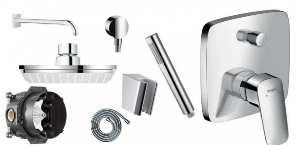 Podtynkowy komplet prysznicowy Hansgrohe Logis 150 - atutem zestawu jest metalowa słuchawka w kształcie patyczka.-image_Hansgrohe_HGR/LOGIS/150_1