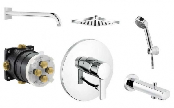 Kludi Zenta podtynkowy zestaw prysznicowy z kwadratową deszczownicą oraz słuchawką i wylewką wannową z przełącznikiem.-image_Kludi_1350105_1