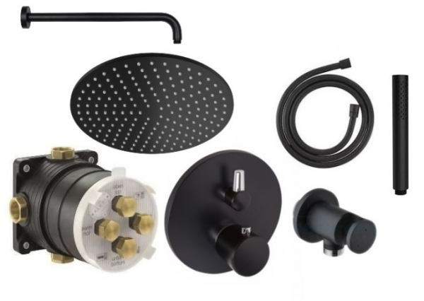 Podtynkowy termostatyczny zestaw prysznicowy Kludi Balance Black z deszczownica 300 czarny mat.